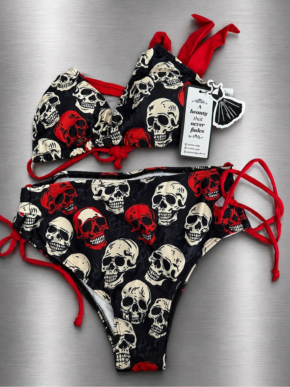 Skull Print Bikini Set with Red Accents